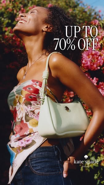 This ad uses an aesthetically pleasing color palette to promote a sale on Kate Spade Outlet purses.