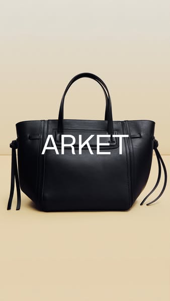 The ad showcases a black tote bag from the brand ARKET against a plain background.