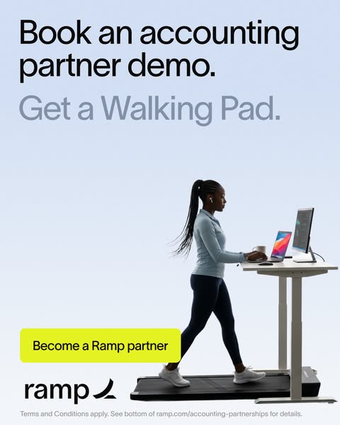 This image ad promotes Ramp's accounting partner demo and asks viewers to become a partner. It features an image of