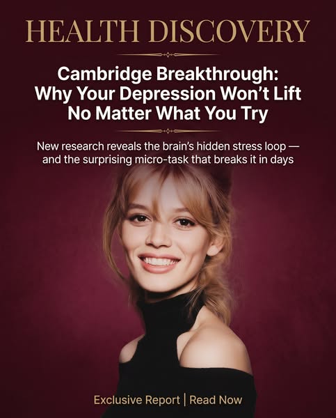 This image ad from Health Discovery highlights a Cambridge breakthrough addressing depression. It suggests that conventi