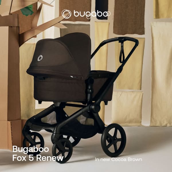 An image showcasing the Bugaboo Fox 5 Renew stroller, emphasizing its Cocoa Brown color and design.