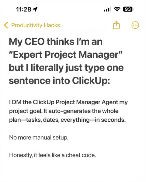 This ad promotes ClickUp. The ad shows a screenshot of a Notes app, highlighting how easy it is to use ClickUp to genera