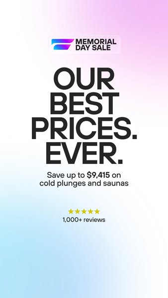 This ad promotes a Memorial Day sale offering savings of up to $9,415 on cold plunges and saunas. It highlights customer