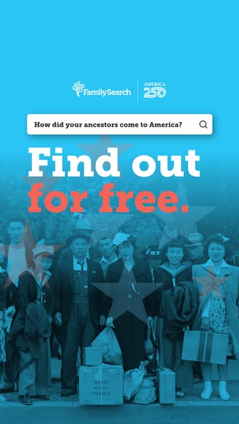 This image ad promotes Family Search, encouraging users to explore their ancestry for free. The ad features a diverse gr