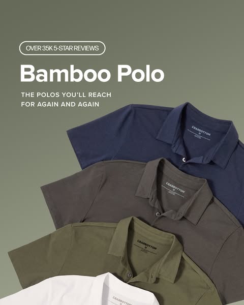 This ad showcases polo shirts made from bamboo, highlighting their popularity and positioning them as a go-to choice for