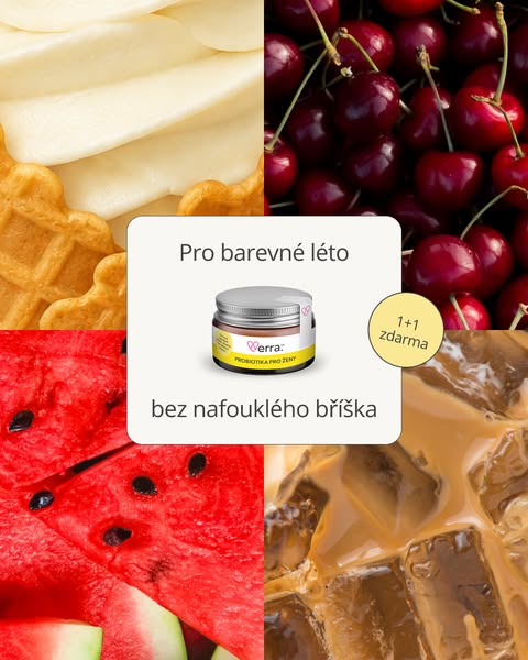 This ad features a jar of Berra probiotics for women, positioned in the center of a colorful split-screen image. The ima