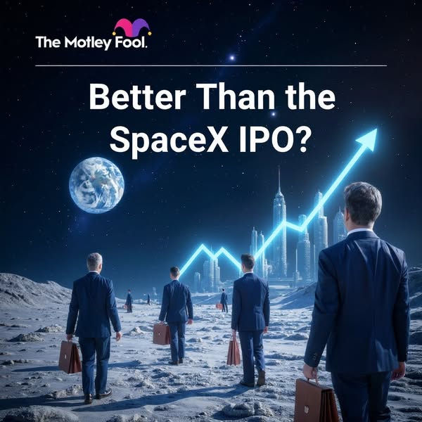 This ad is from The Motley Fool and shows a group of businessmen walking on the moon towards a city skyline, alluding to