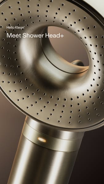 A product ad featuring the Hello Klean shower head. The ad displays a close up of the shower head with text overlaying i