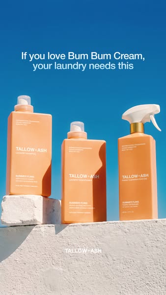 This ad features three different cleaning products from Tallow + Ash. The headline encourages people who like Bum Bum Cr