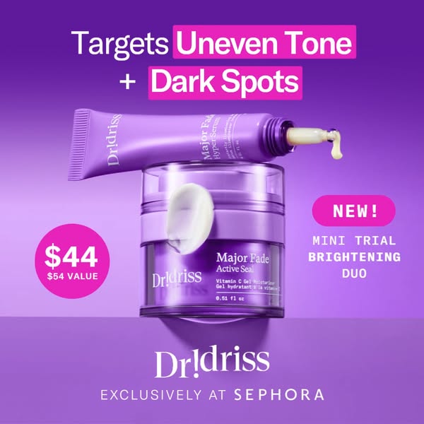 This image ad promotes Dr. Idriss's skincare products, specifically the Major Fade Hyper Serum and Major Fade Active