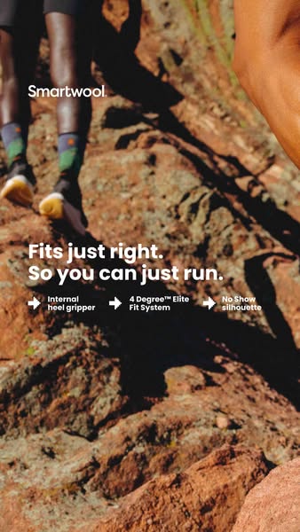The ad highlights the features and benefits of Smartwool socks, designed for running. It emphasizes the sock's comfo