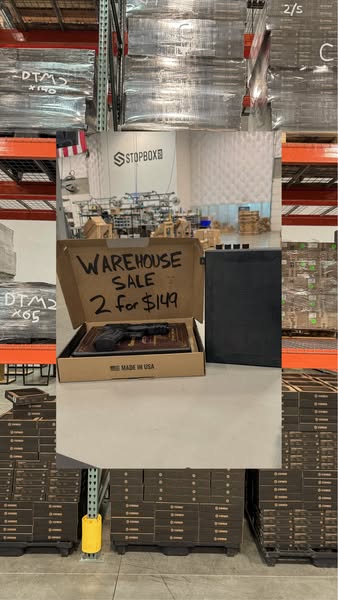 This image ad is advertising a Stopbox warehouse sale, promoting a discount on a bundle of two items.