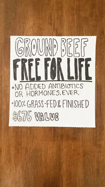 This ad uses a hand-drawn effect to promote ground beef that is free for life. It highlights the benefits of the beef be