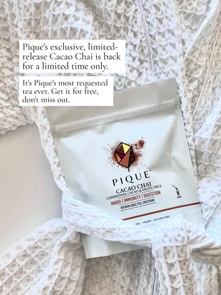 This ad highlights the return of Pique's Cacao Chai, emphasizing its limited availability and popularity while entic