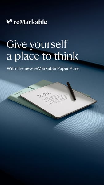 This image ad for reMarkable promotes the new Paper Pure tablet, focusing on its ability to provide a space for focused