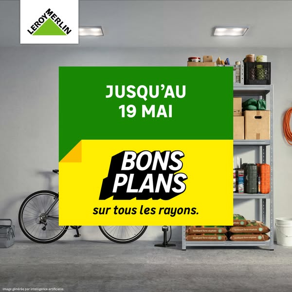 This image ad from LEROY MERLIN promotes a sale event that runs until May 19. The ad features a split-color graphic with