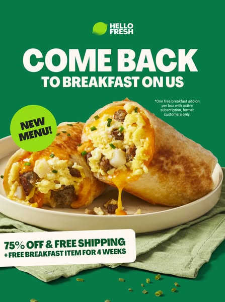 This ad is for Hello Fresh, encouraging previous customers to come back to the subscription meal service by offering 75%