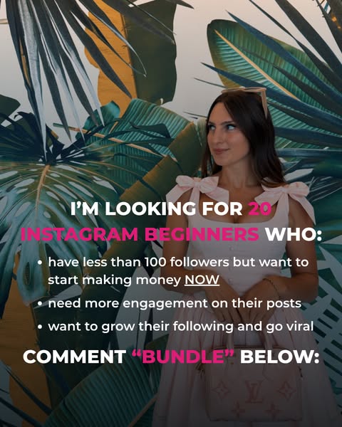 This image ad seeks to attract 20 Instagram beginners who want to make money, grow their engagement, and go viral.
