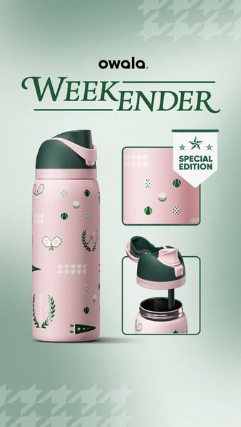This image ad for Owala promotes their Weekender water bottle, highlighting a special edition design. The ad showcases t