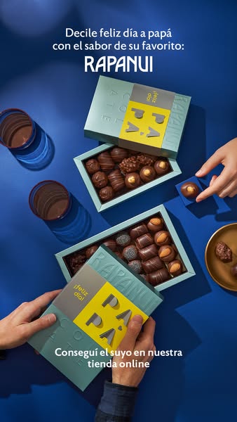 This ad promotes Rapanui chocolates as a Father's Day gift, featuring elegantly boxed assortments and a call to purc