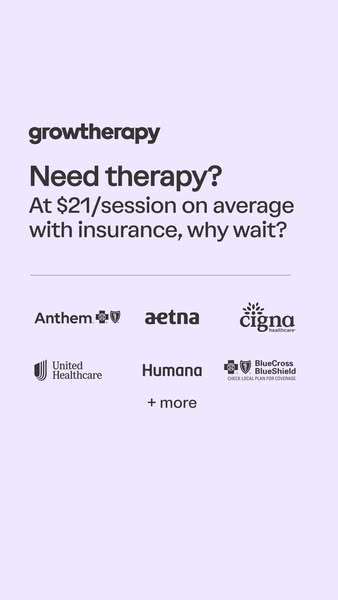 This ad promotes Growth Therapy, highlighting the affordability of therapy sessions with insurance coverage.