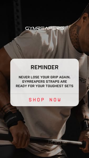 This image ad for Gymreapers highlights their lifting straps. The ad features a bodybuilder using the straps, along with
