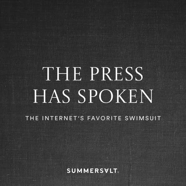 This ad for Summersalt swimwear uses a quote that states, "The Press Has Spoken: The Internet's Favorite Swimsu
