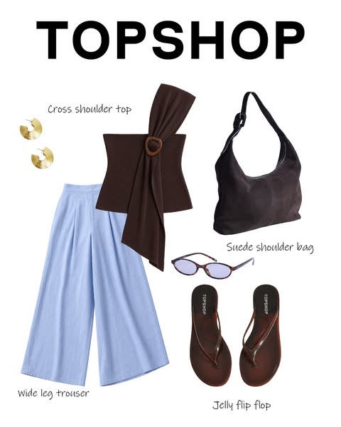 This ad showcases several different items of clothing available at Topshop to put together a complete outfit. The produc