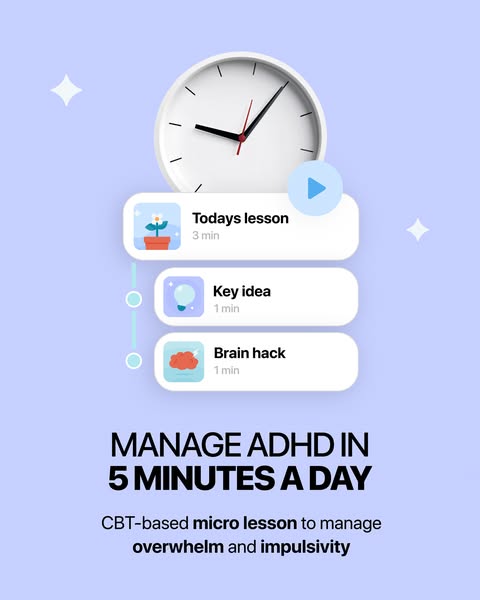 This image ad promotes a service designed to help people manage ADHD symptoms. The ad presents the product as a CBT-base