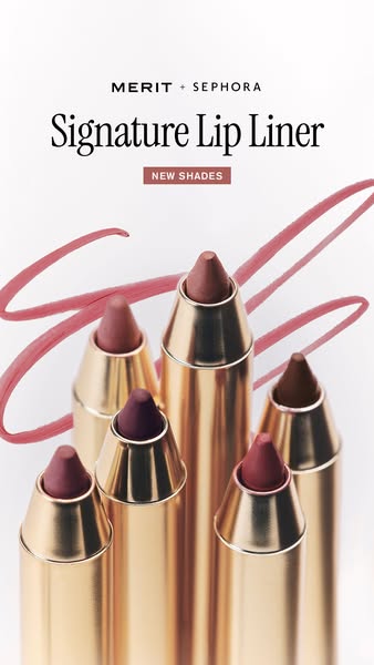 Image showcasing the Merit + Sephora Signature Lip Liner in various shades, promoting the new colors available.