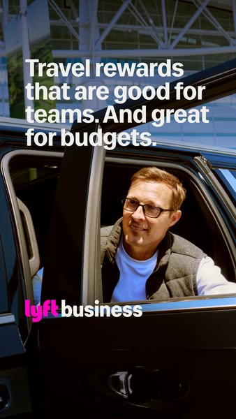This ad for Lyft Business positions the service as providing travel rewards that are good for teams and budgets. The ad 