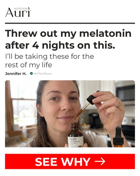 Auri promotes its supplement by sharing a glowing testimonial from a verified buyer who has switched from melatonin. The