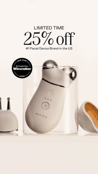 This ad features NoFace facial devices and promotes a limited-time offer for 25% off. The ad highlights the product'