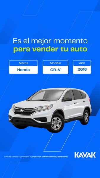 This image ad from Kavak promotes selling your car with them. It shows a white Honda CR-V and states that now is the bes