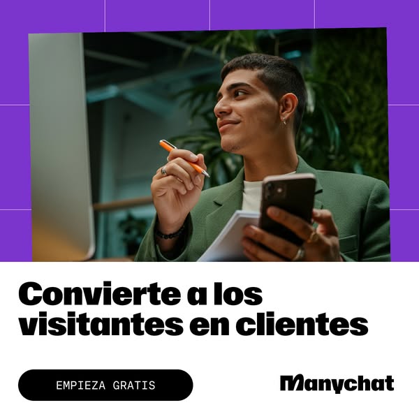 This is a promotional ad for Manychat. The ad highlights that it can convert visitors into customers.