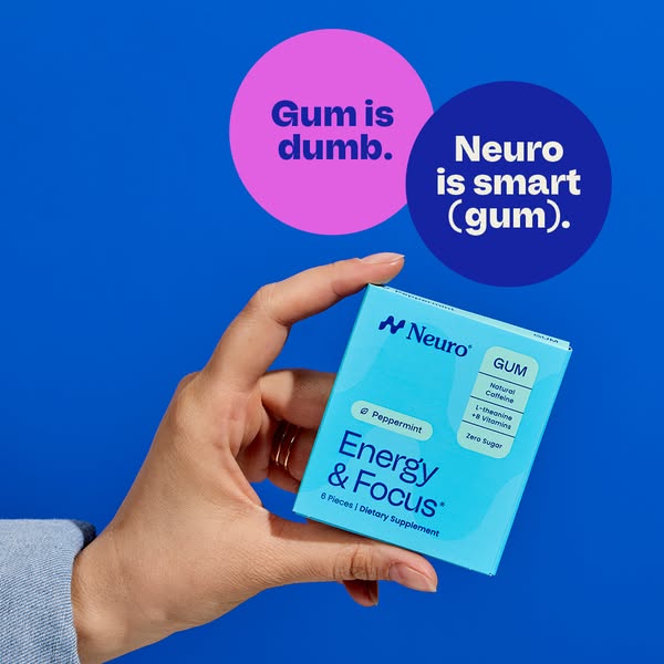 An image ad that compares Neuro gum to regular gum and highlights Neuro gum's energy and focus benefits.