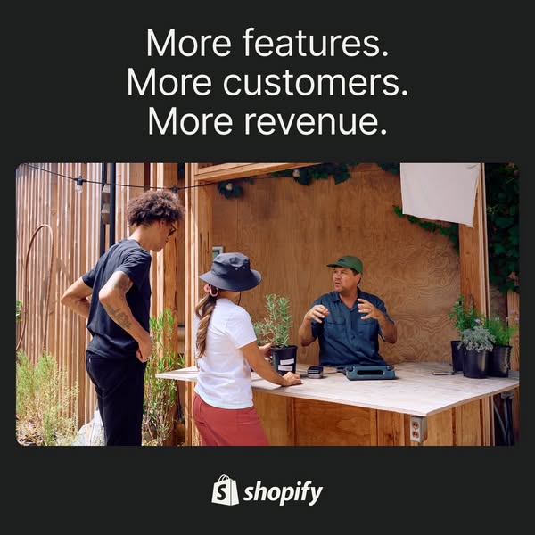 This Shopify ad is an image ad with a headline focusing on helping businesses gain 'More features. More customers. M