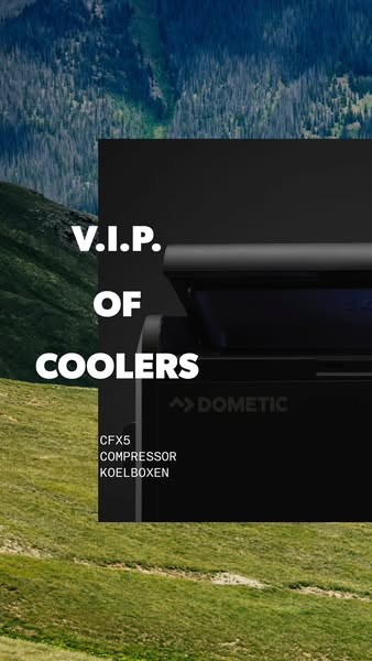 This ad showcases the Dometic CFX5 cooler. The ad is focused on the product itself with an outdoor backdrop.