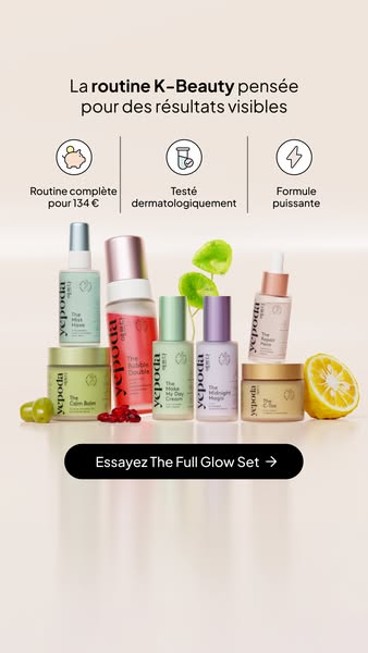 This ad features a line of skincare products from the brand Yepoda in various colorful containers. The ad states the rou