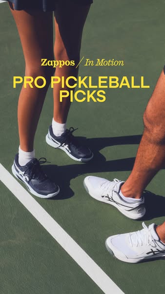 This ad for Zappos promotes their pickleball shoe collection through a photo of shoes worn on the court.
