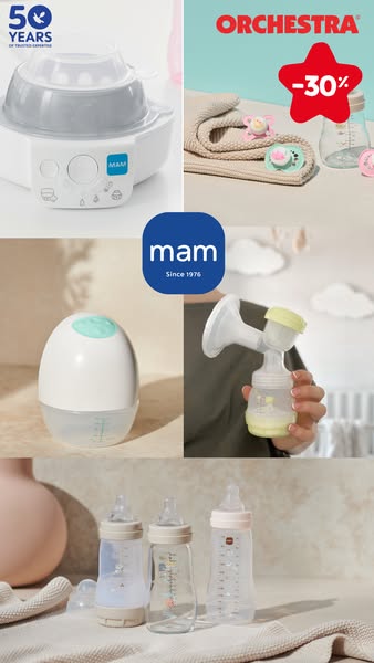 This image ad showcases a compilation of MAM baby products.