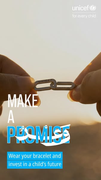 This image ad for UNICEF encourages viewers to buy a bracelet to invest in a child's future.