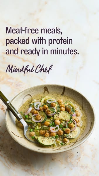 This ad features a bowl of Mindful Chef meat-free meal. The ad aims to highlight the convenience and health aspects of t
