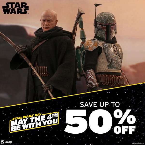 This ad is promoting a Star Wars day sale, featuring Star Wars figurines.