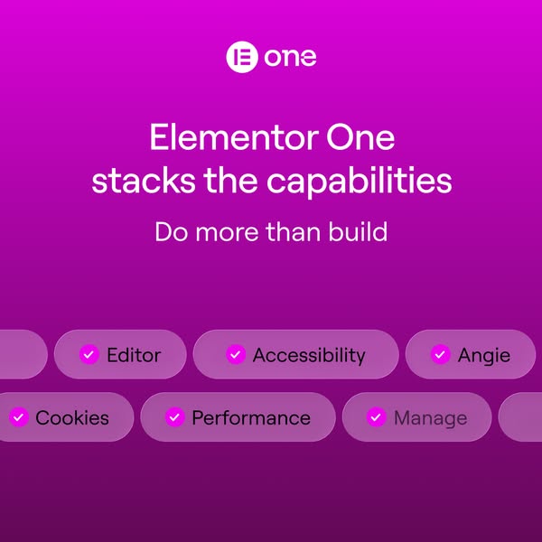 This ad showcases the Elementor One brand and the capabilities it offers. With a visually appealing design and a clear m