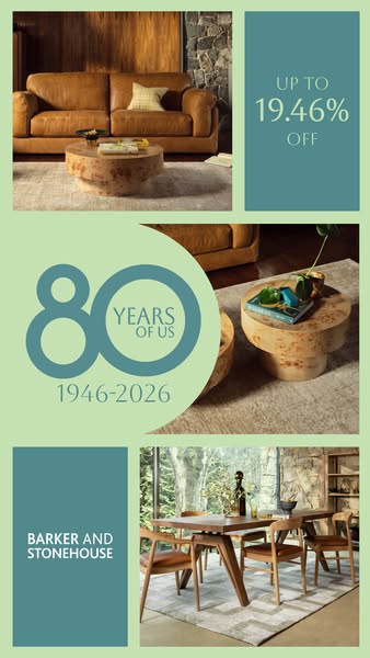 This image ad uses lifestyle imagery featuring the brand's furniture, including a sofa, coffee table, and dining roo