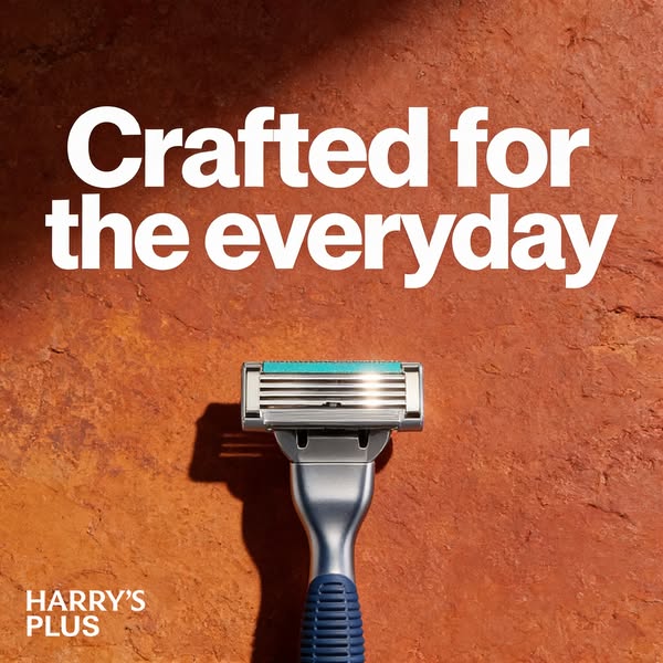 This image ad is for Harry's Plus razor. The ad emphasizes the quality of Harry's Plus razors, highlighting that