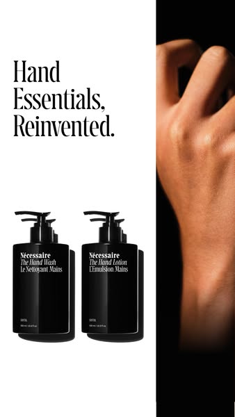 This image ad features hand essentials from the brand Nécessaire. The ad showcases the Hand Wash and Hand Lotion with a