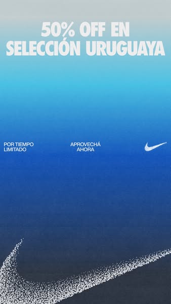 This ad promotes a limited time offer of 50% off of Selección Uruguaya merchandise from Nike. The background uses a grad