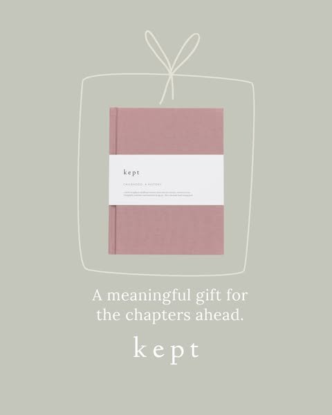 This ad showcases the 'kept' brand with a focus on their Childhood, A History journal. The visual elements are a